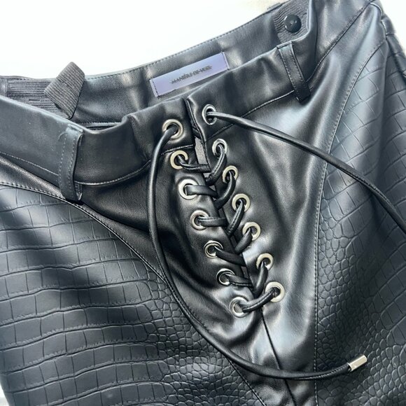 Manière De Voir - Croc Embossed Lace Up Trousers - Black - Picture 4 of 4